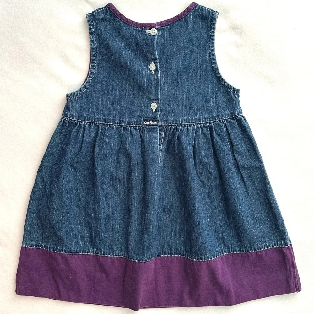 Vintage Y2K Oshkosh B’Gosh Denim Jean & Purple Sleeveless Dress 4T Toddler Girl
